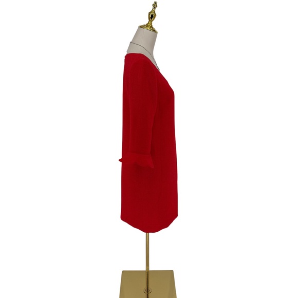 ANN TAYLOR Red Crepe Flouncy Lined 3/4 Ruffle Bell Fluted Sleeve Dress Sz 6 NWT - Picture 7 of 13